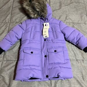 Purple Hooded Puffer Coat